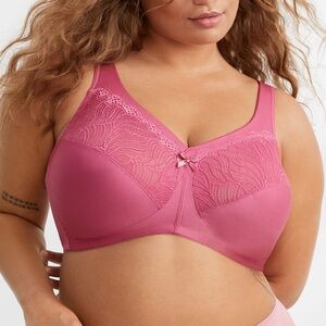 Glamorise Pink Red Violet Lace 1010 Wireless Unlined MagicLift Support Bra 48B